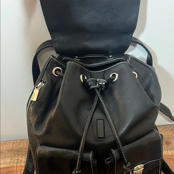 Perlina Black Buttery Smooth Pebbled Leather Backpack - Picture 4 of 14